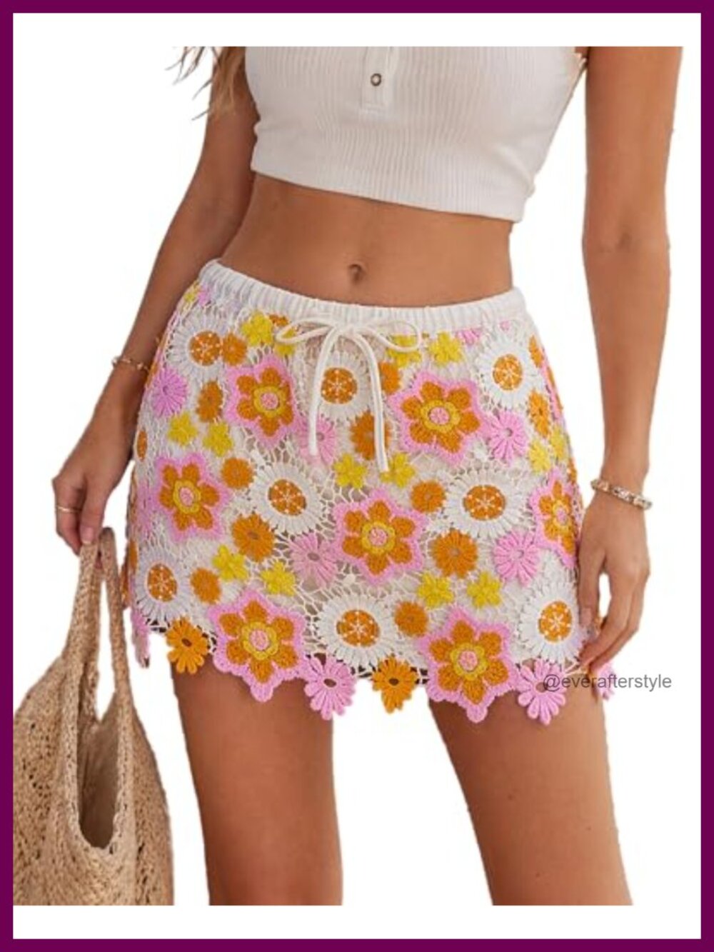 Floral Crochet Mini Skirt Women Boho Retro Summer Beach